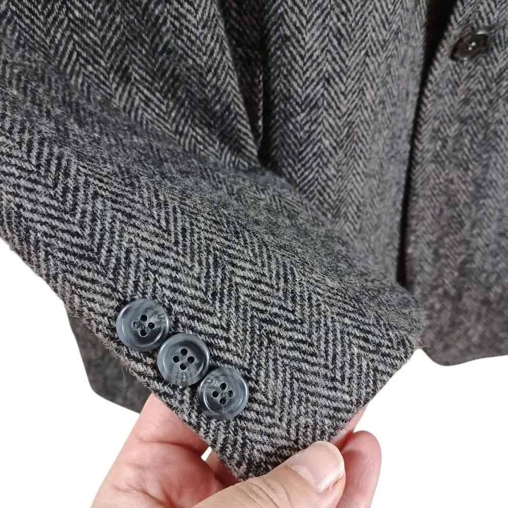 Classic Wool Heritage Y2K Wall Street 44L Gray Herringbone Prep SportCoat Blazer